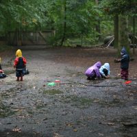 Spielen im Wald bei jedem Wetter